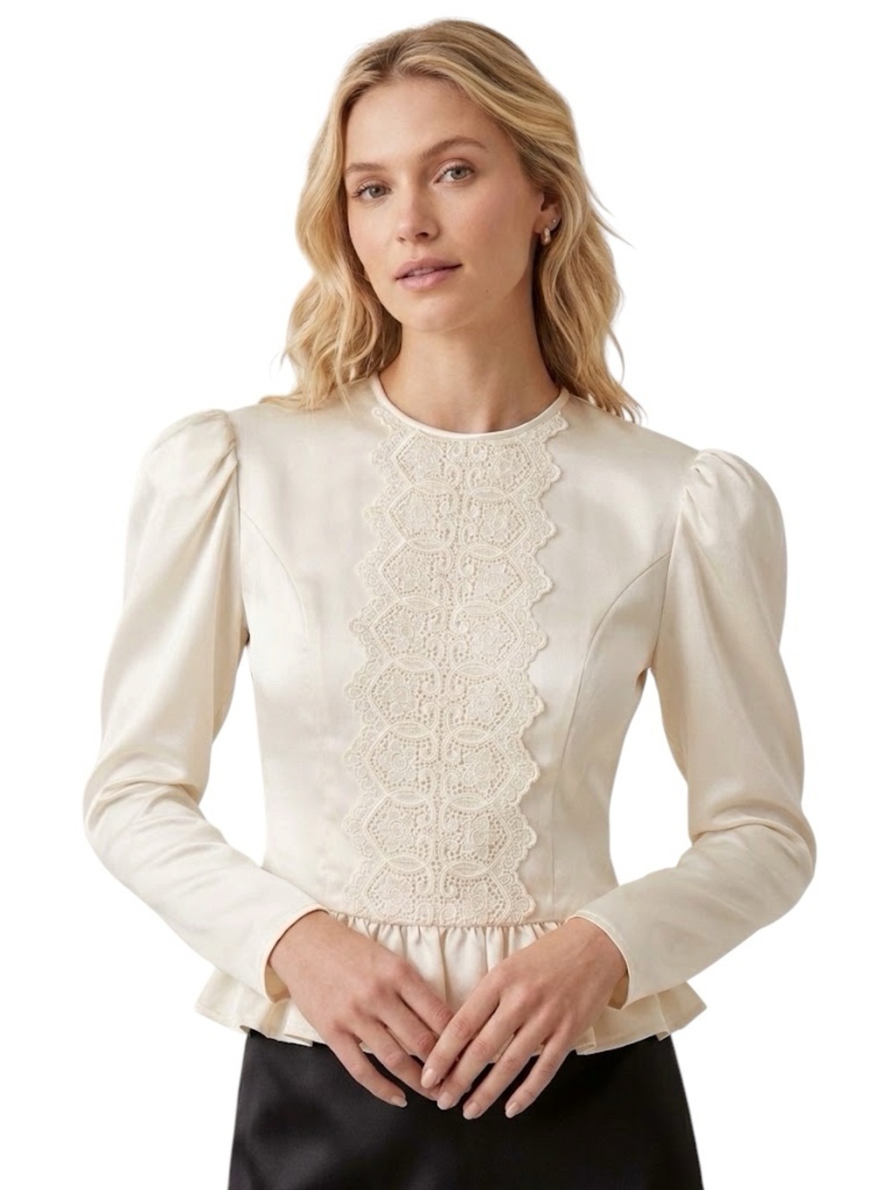 Vintage Gunne Sax Lace Satin Blouse Top Size 11 Victorian Cottagecore Edwardian